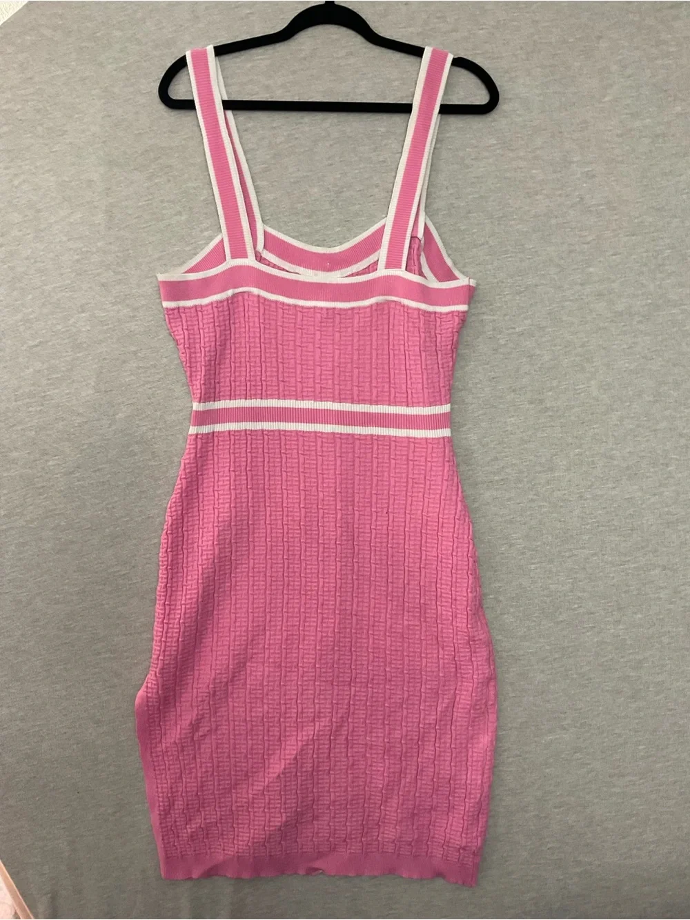 Fashion nova Pink Knit Button-Front Sheath Dress with White Trim - Picture 3 of 7